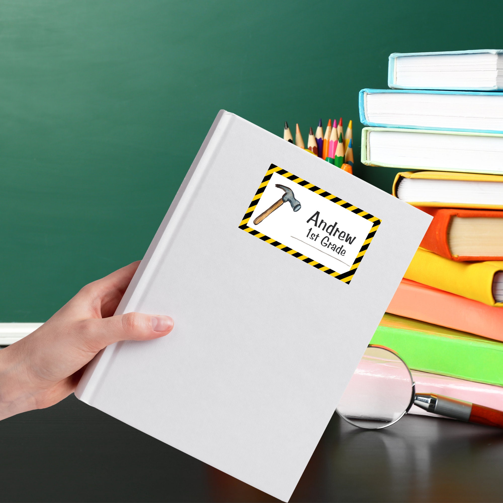 Watercolor Hand Tools Labels, Back to School Stickers (Editable in Canva) - Image 8