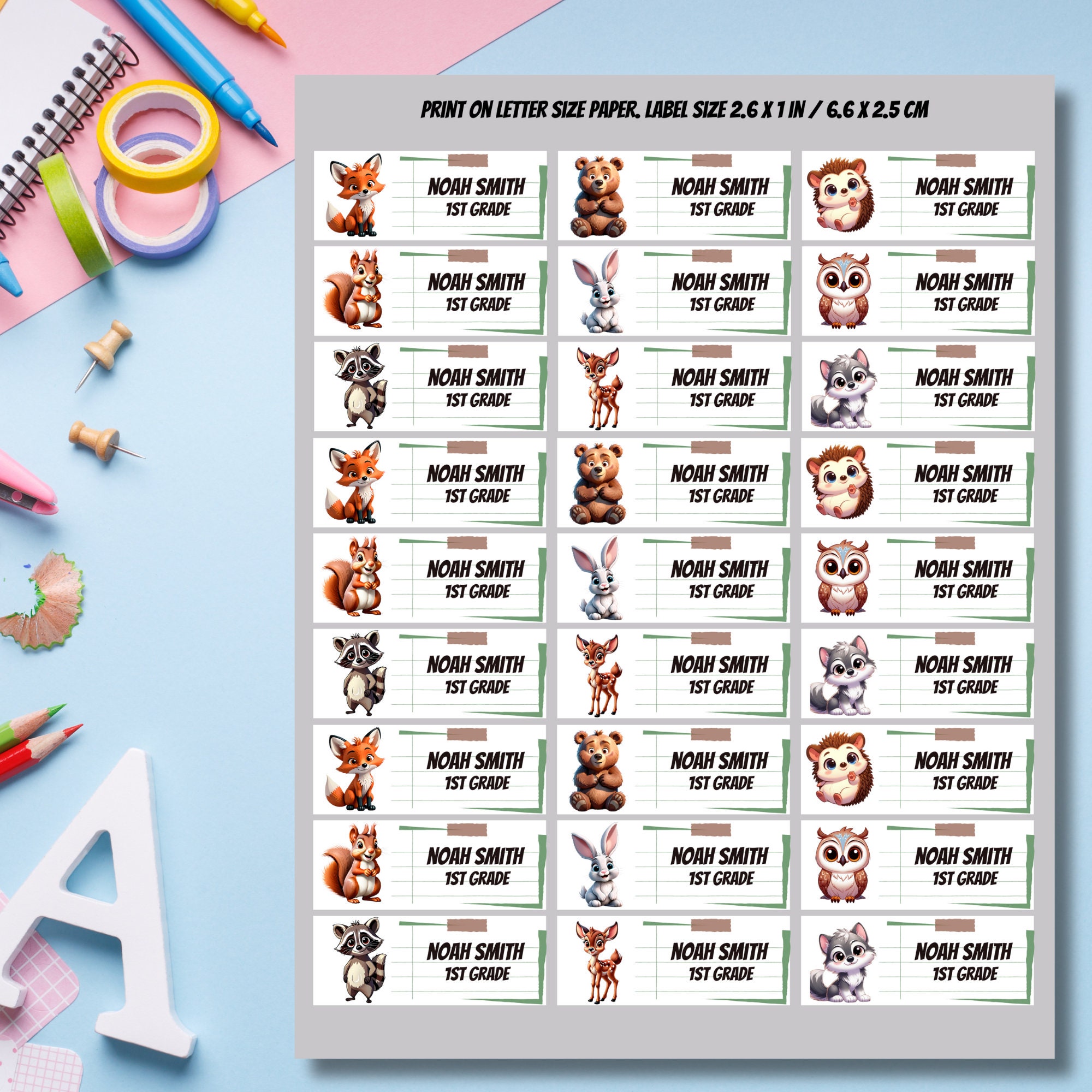 Woodland Animals Printable Labels, Back to School Stickers (Editable in Canva) - Image 3