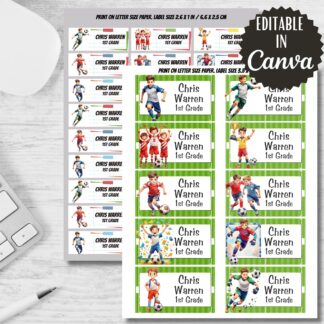Soccer Labels Set, Back to School Stickers, Editable in Canva (Digital Download)
