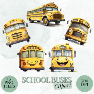 School Bus Clipart Set, 13 PNG Images (Digital Download)