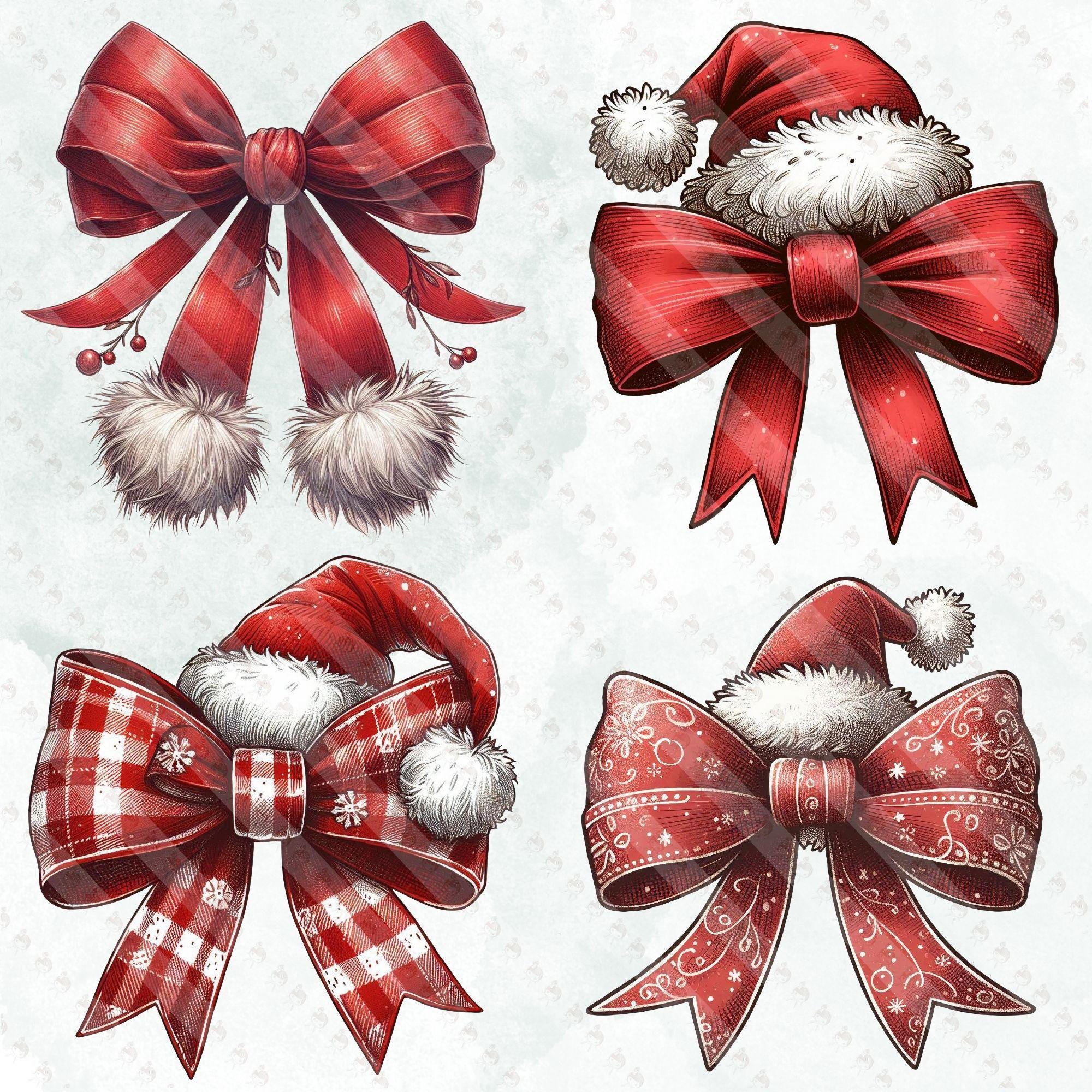 Watercolor Christmas Clipart & Digital Paper Bundle: Red, Green and Plaid Bows (PNG) - Image 4