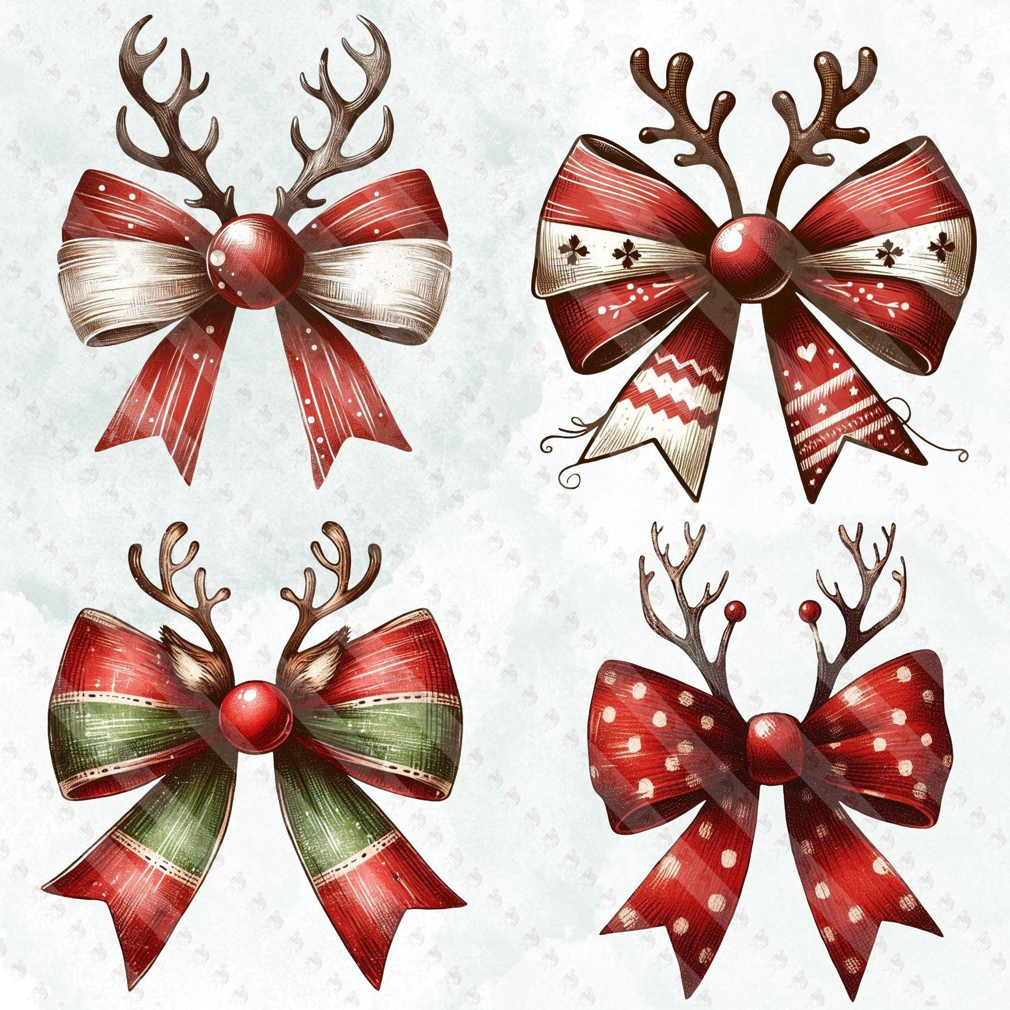 Watercolor Christmas Clipart & Digital Paper Bundle: Red, Green and Plaid Bows (PNG) - Image 2