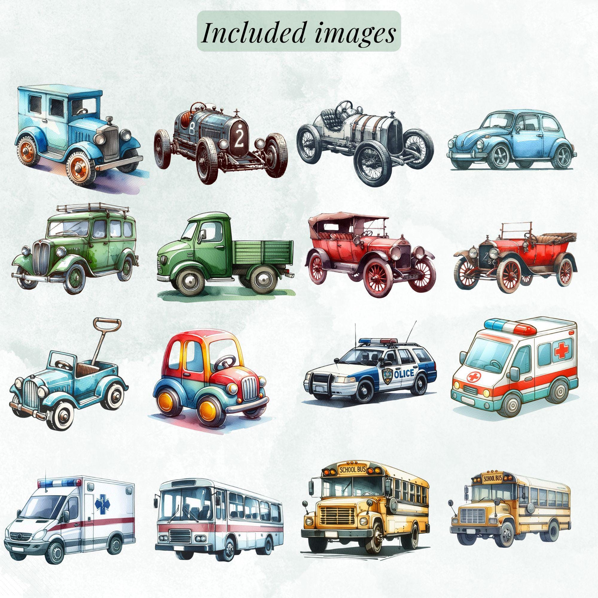 Watercolor Transportation Clipart Bundle, Vehicle Alphabet Letters (PNG) - Image 2