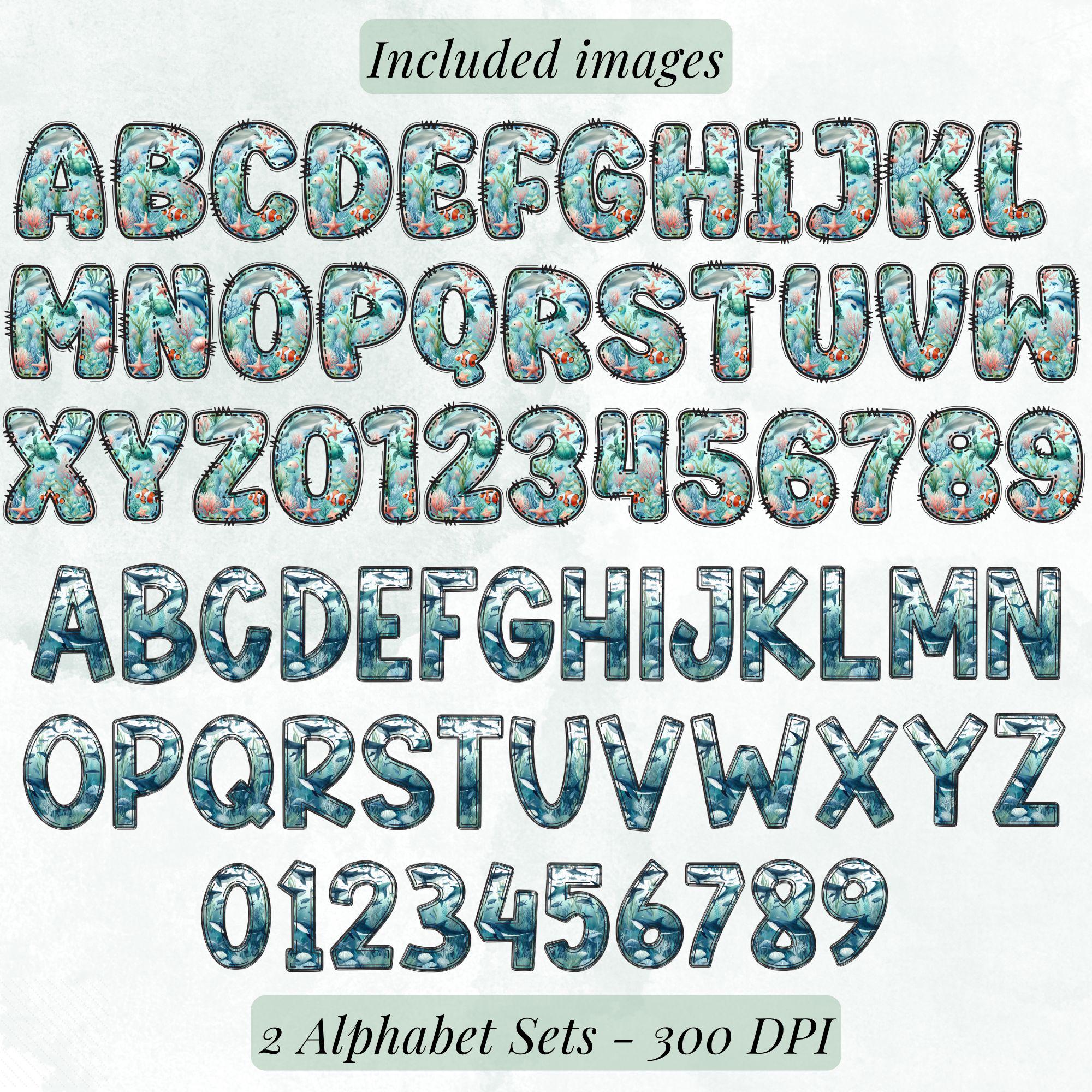 Watercolor Sea Life Clipart Bundle, Ocean Animals, Alphabet, Seamless Papers (PNG) - Image 5