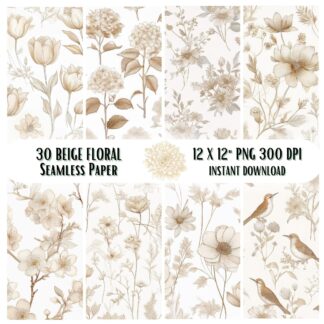 30 Chinoiserie Floral Seamless Patterns | Vintage Watercolor Flowers | French Toile de Jouy Digital Papers for Scrapbooking & Crafts