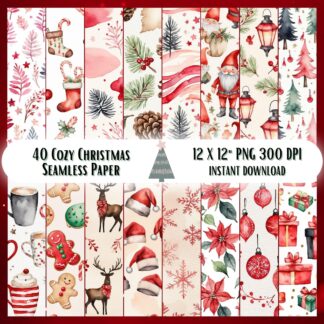 Cozy Winter Christmas Seamless Patterns – Digital Paper Set (PNG, 300 DPI)