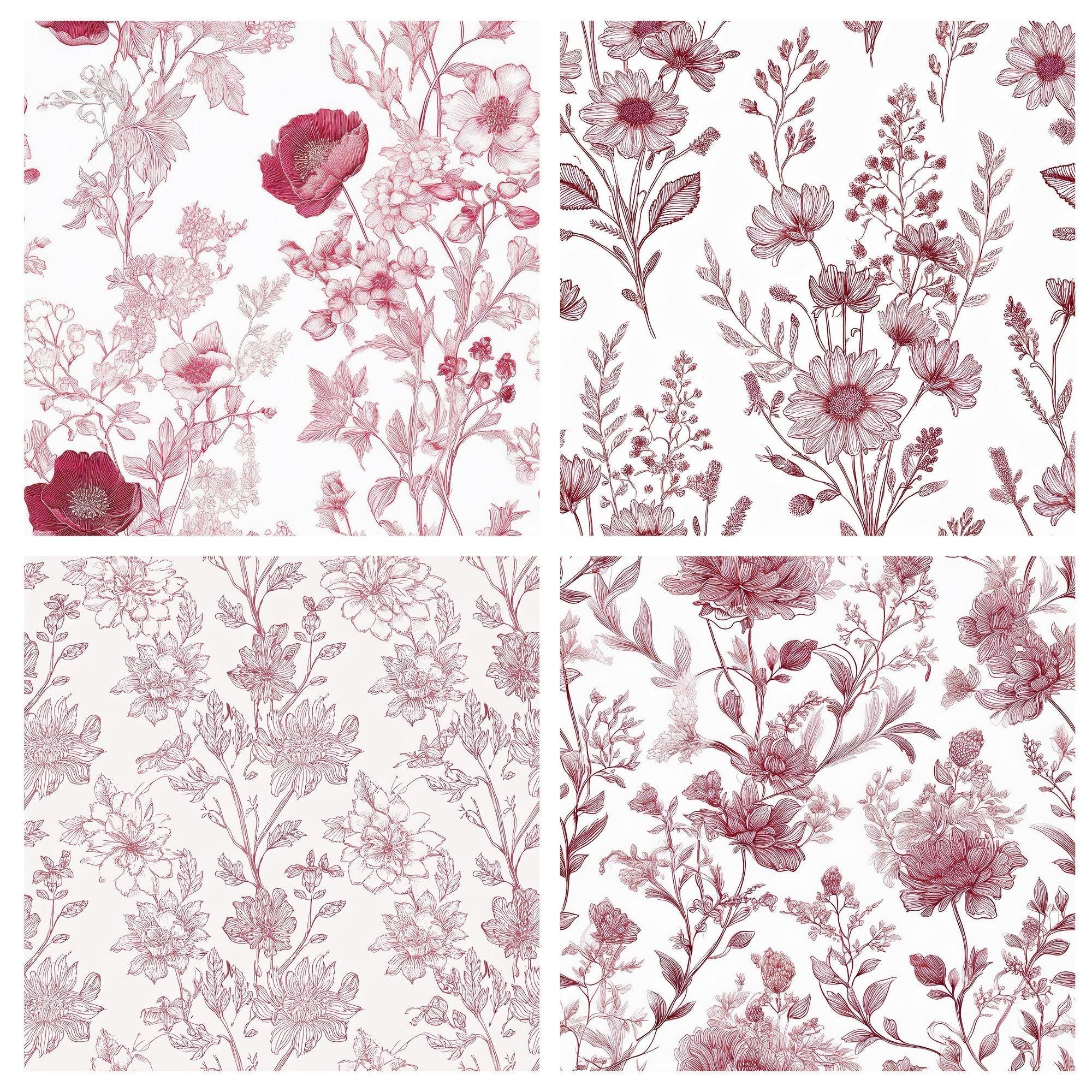 32 Chinoiserie Floral Patterns, Vintage Toile de Jouy, Watercolor Scrapbook Paper (Digital Download) - Image 6