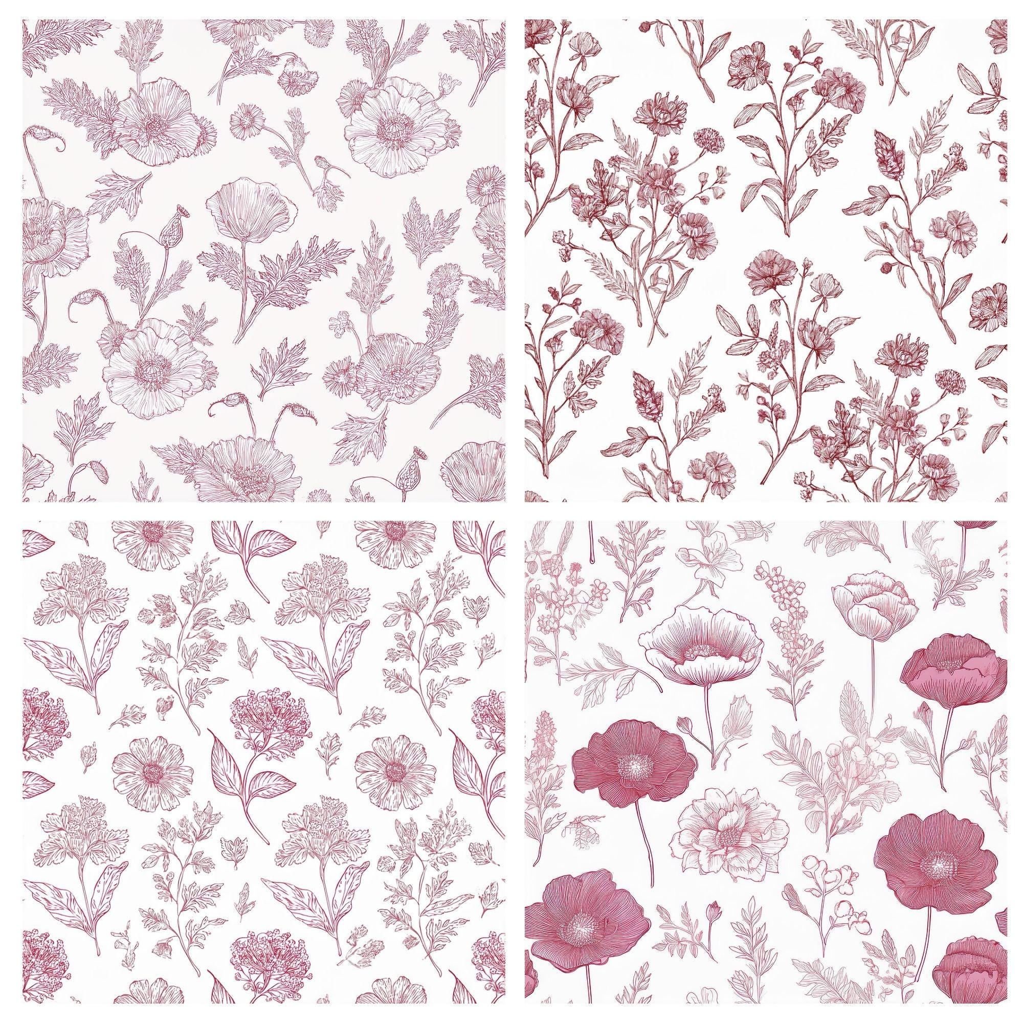 32 Chinoiserie Floral Patterns, Vintage Toile de Jouy, Watercolor Scrapbook Paper (Digital Download) - Image 5