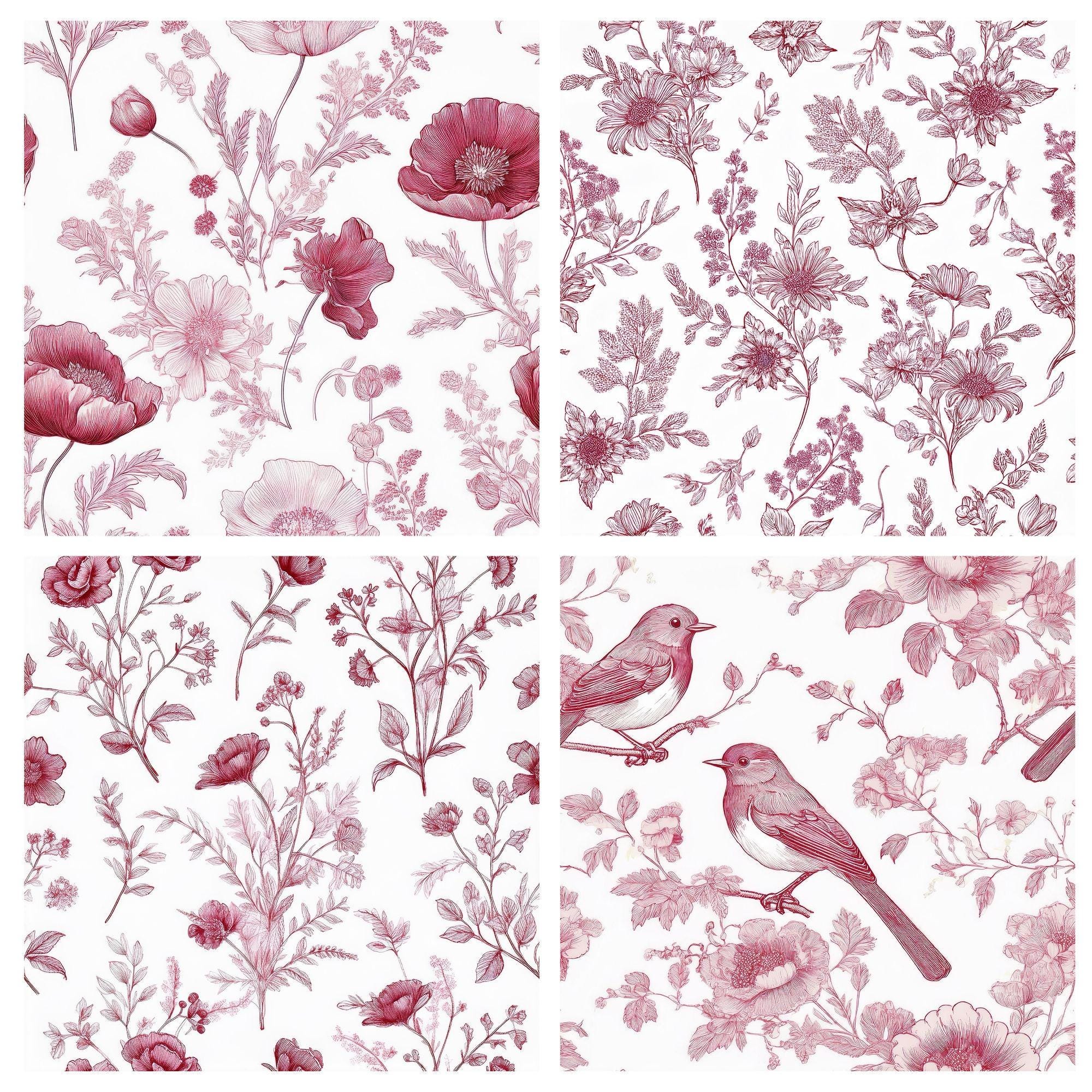 32 Chinoiserie Floral Patterns, Vintage Toile de Jouy, Watercolor Scrapbook Paper (Digital Download) - Image 8