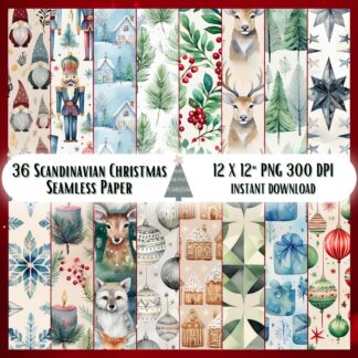 36 Scandinavian Christmas Papers – Nordic Winter Seamless Digital Backgrounds for Holiday Crafts
