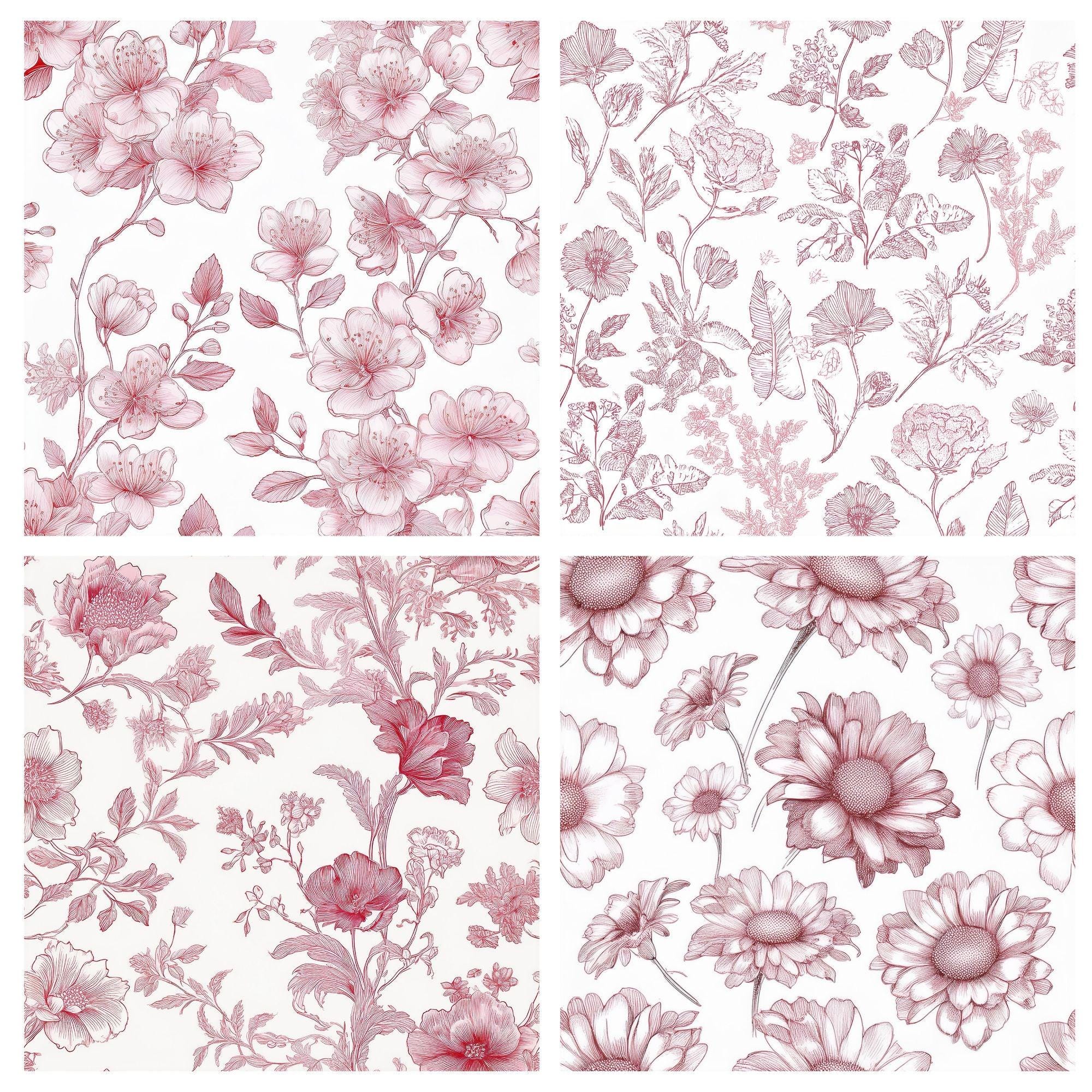 32 Chinoiserie Floral Patterns, Vintage Toile de Jouy, Watercolor Scrapbook Paper (Digital Download) - Image 2