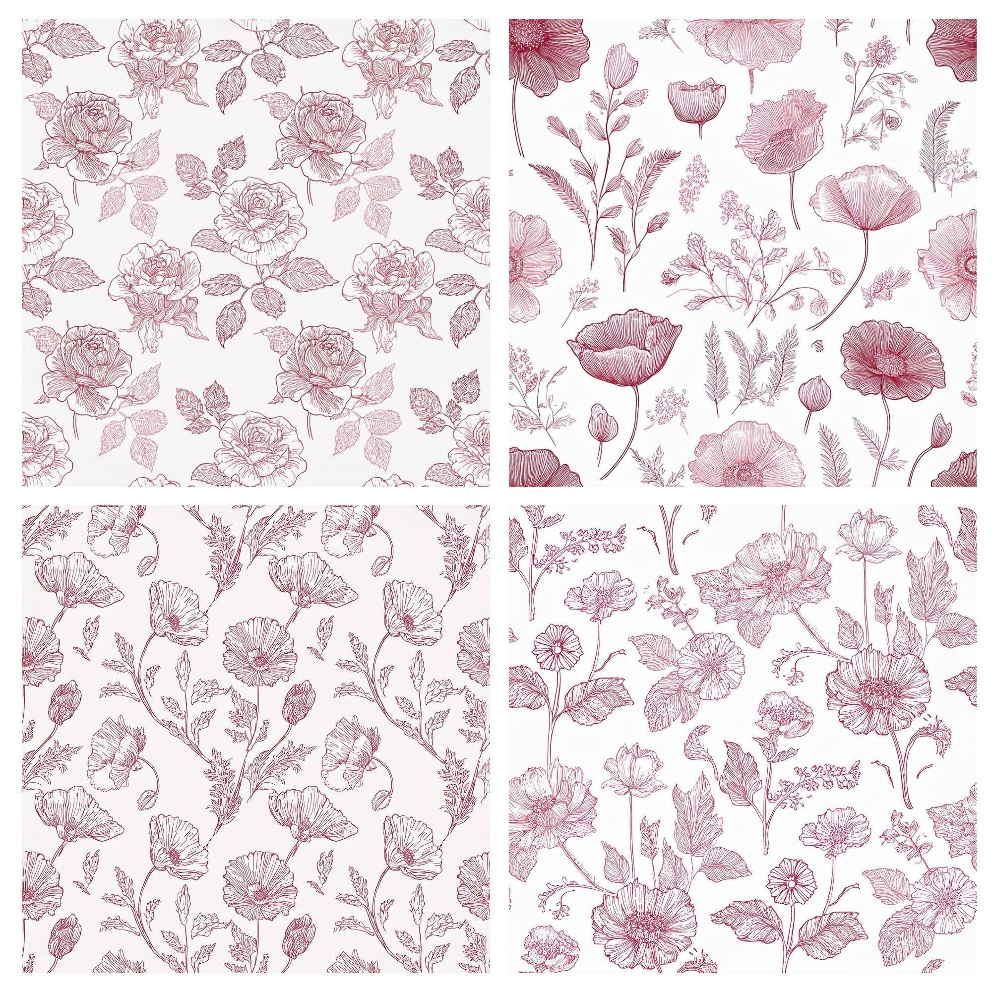 32 Chinoiserie Floral Patterns, Vintage Toile de Jouy, Watercolor Scrapbook Paper (Digital Download) - Image 4