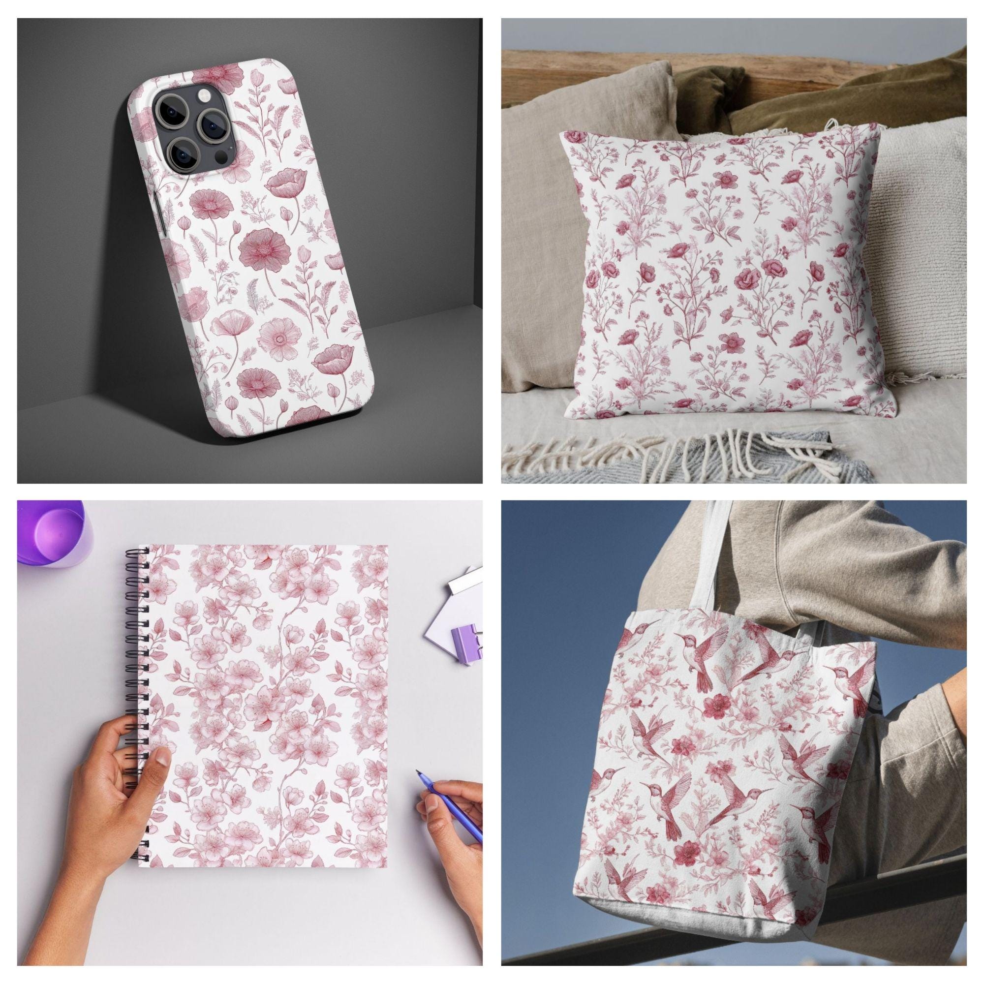 32 Chinoiserie Floral Patterns, Vintage Toile de Jouy, Watercolor Scrapbook Paper (Digital Download) - Image 10