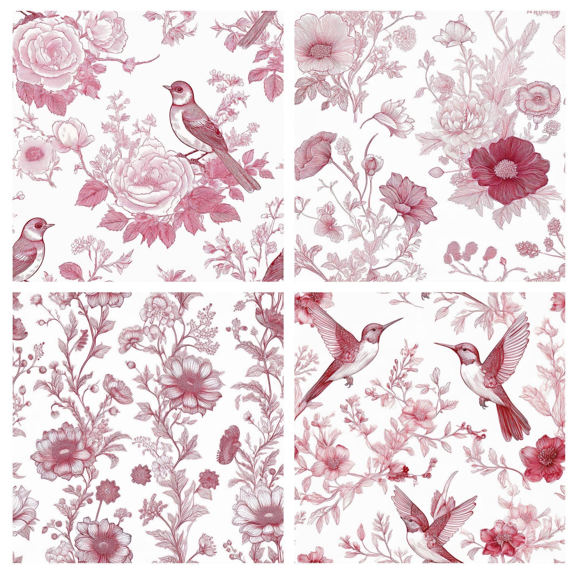 32 Chinoiserie Floral Patterns, Vintage Toile de Jouy, Watercolor Scrapbook Paper (Digital Download) - Image 7