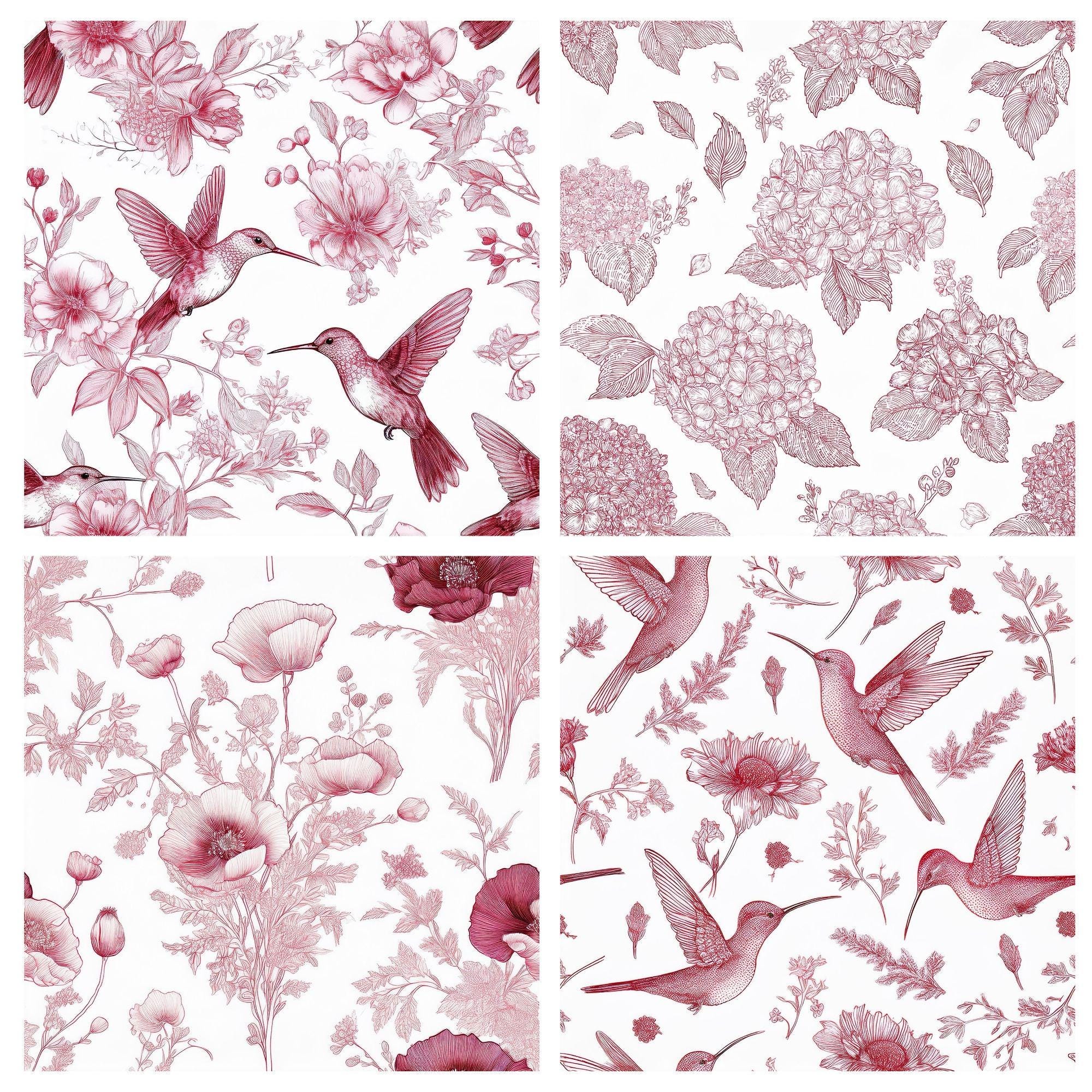 32 Chinoiserie Floral Patterns, Vintage Toile de Jouy, Watercolor Scrapbook Paper (Digital Download) - Image 9