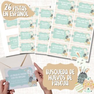 Easter Scavenger Hunt for Kids in Spanish, 26 Rhyming Clue Cards Printable Game, Easter Bunny Treasure Hunt, Spanish Easter Clues