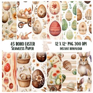 45 Boho Easter Seamless Digital Papers | Rustic Woodland Bunny Patterns | Neutral Floral Spring Backgrounds for Scrapbooking & Crafts