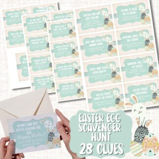 Easter Scavenger Hunt for Kids, Printable Easter Clues Game, 28 Rhyming Treasure Hunt Cards, Easter Bunny Indoor Egg Hunt Set