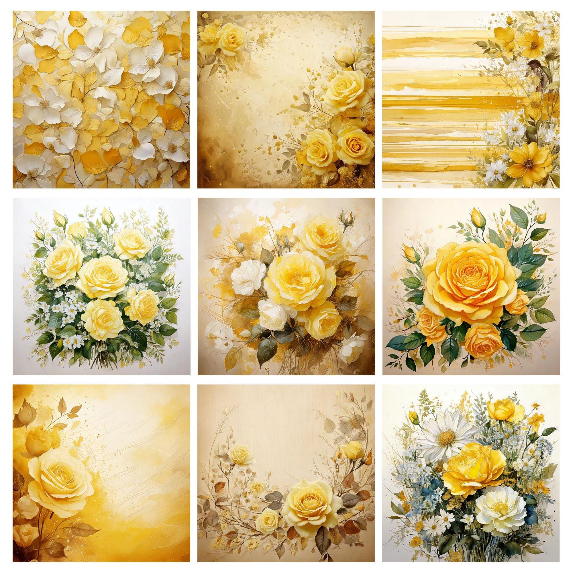 Yellow Rose Watercolor Paper Pack, Shabby Chic Scrapbook (Digital Download) - Image 3