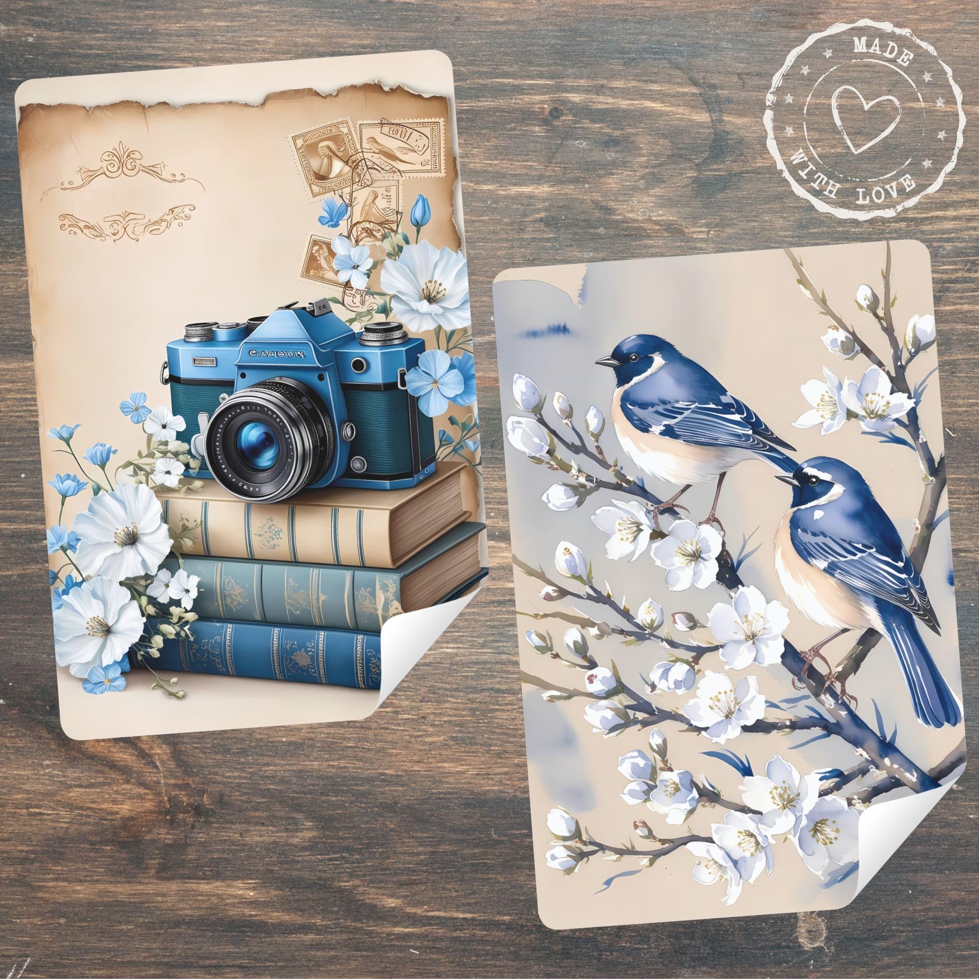 Indigo Spring Junk Journal Kit, Vintage Printable Ephemera, Shabby Chic Scrapbook Paper, Boho Floral Digital Collage Pages Set - Image 3