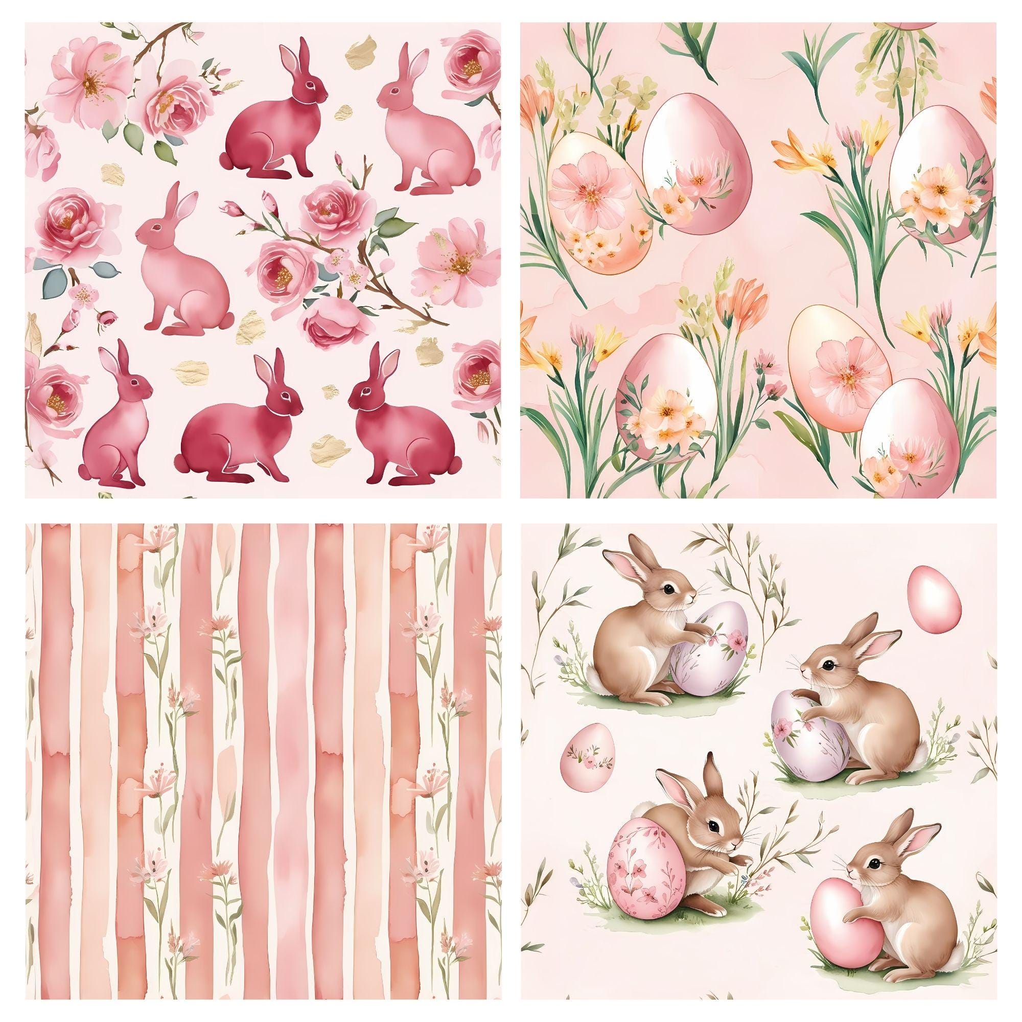 Pink Easter Seamless Pattern, Boho Floral Watercolor Digital Paper (JPG) - Image 8