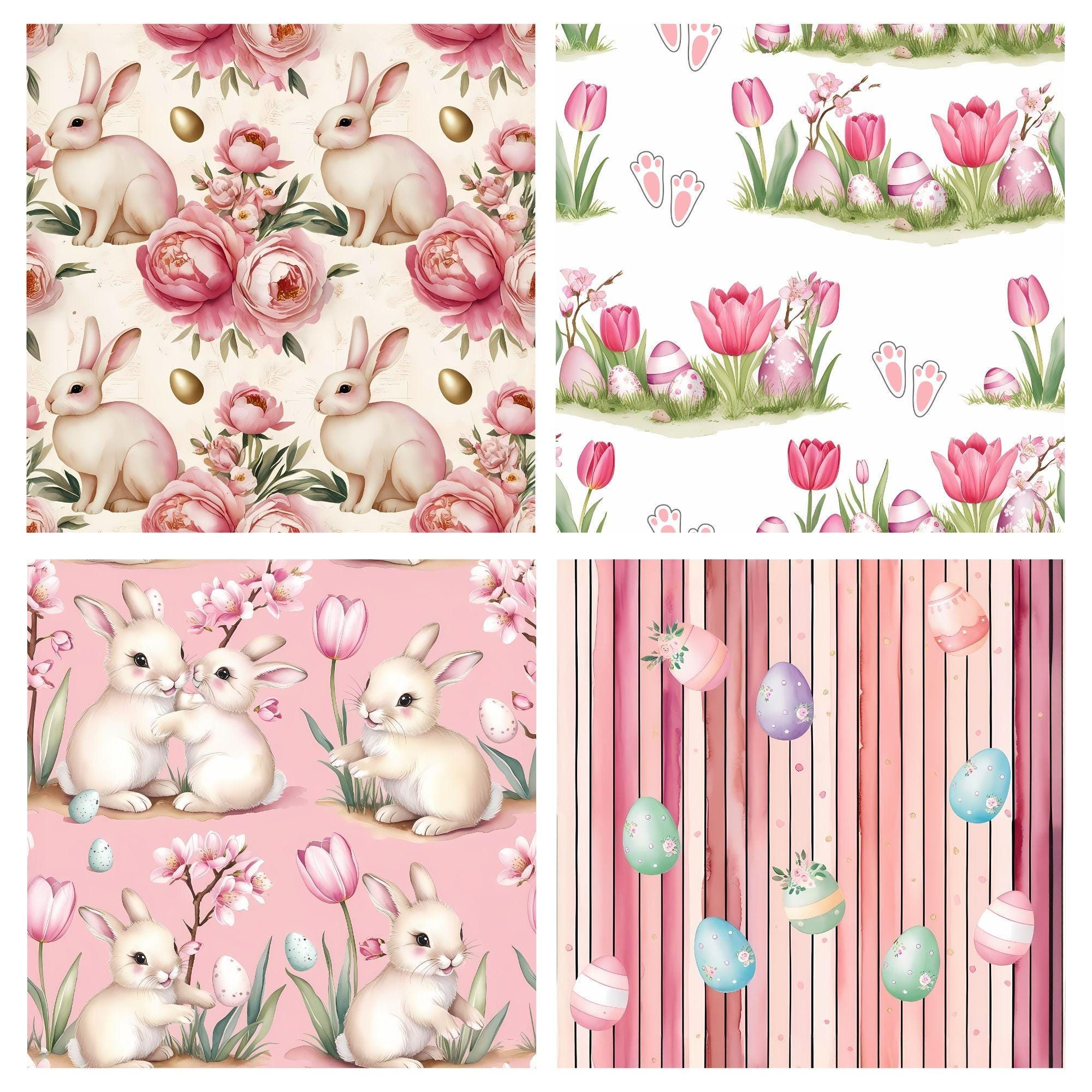 Pink Easter Seamless Pattern, Boho Floral Watercolor Digital Paper (JPG) - Image 6