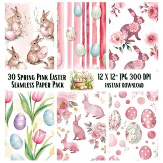 Pink Easter Seamless Pattern, Boho Floral Watercolor Digital Paper (JPG)