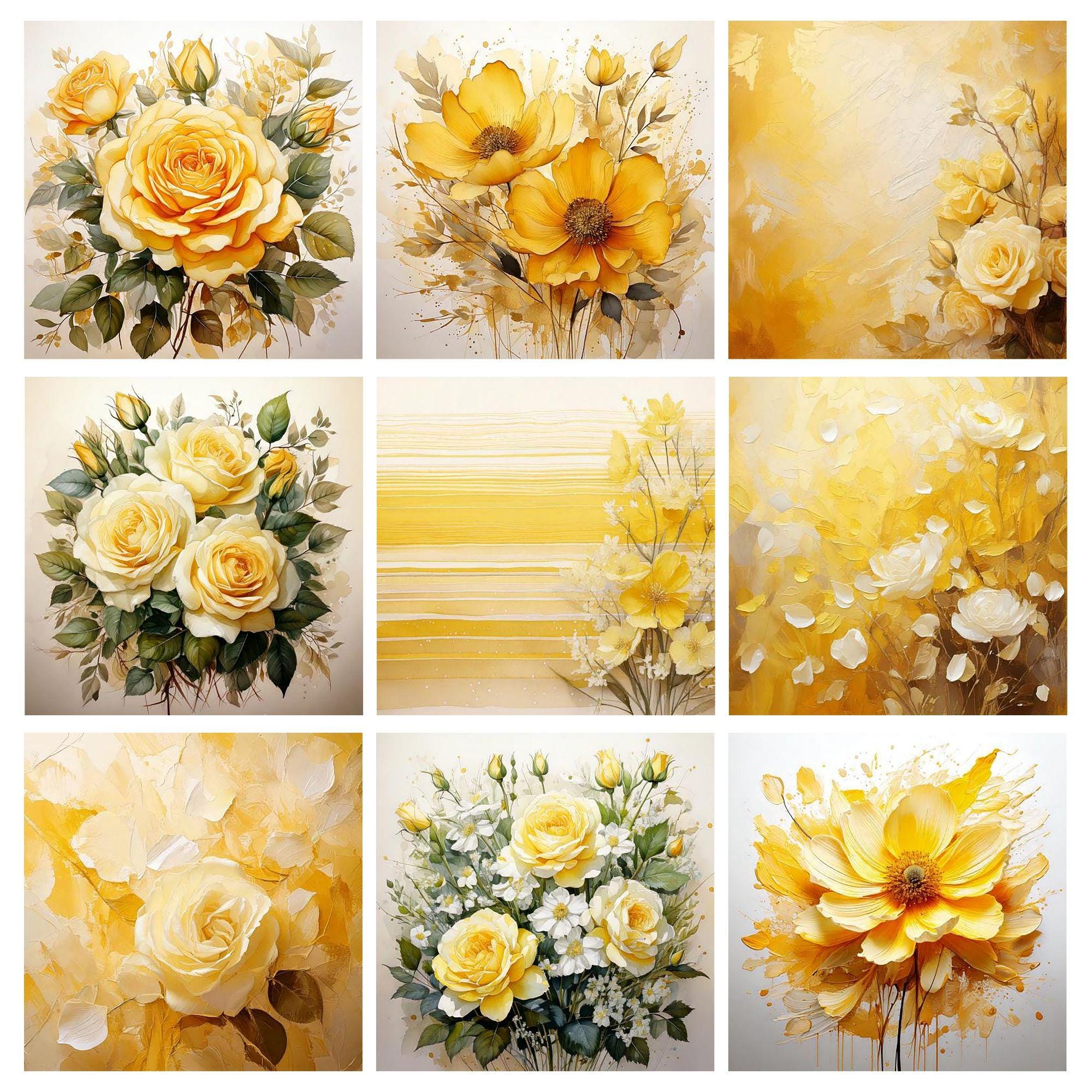 Yellow Rose Watercolor Paper Pack, Shabby Chic Scrapbook (Digital Download) - Image 5