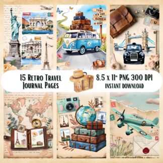 Vintage Travel Junk Journal Kit | Retro Ephemera, Scrapbook Paper (Digital Download)