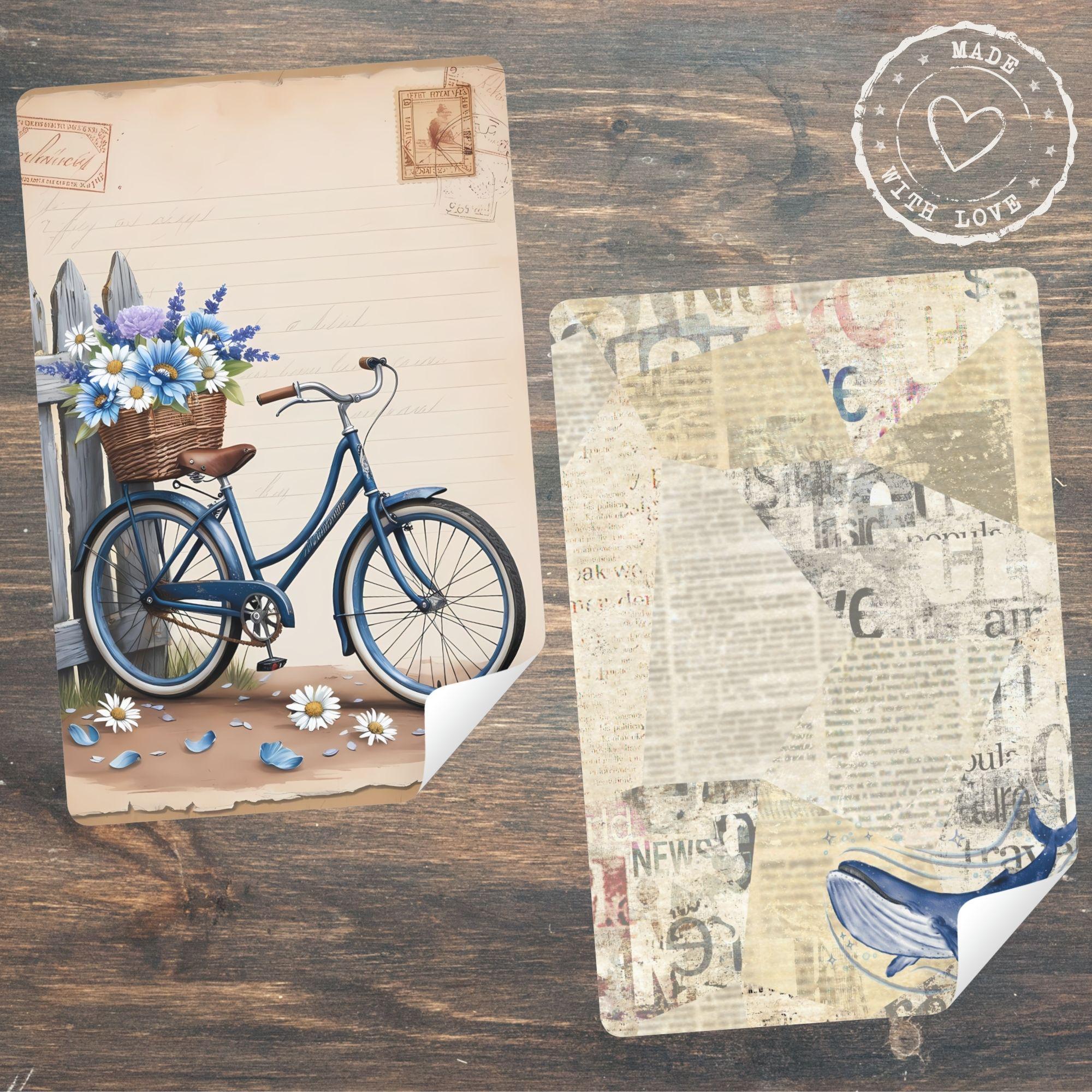 Indigo Spring Junk Journal Kit, Vintage Printable Ephemera, Shabby Chic Scrapbook Paper, Boho Floral Digital Collage Pages Set - Image 6