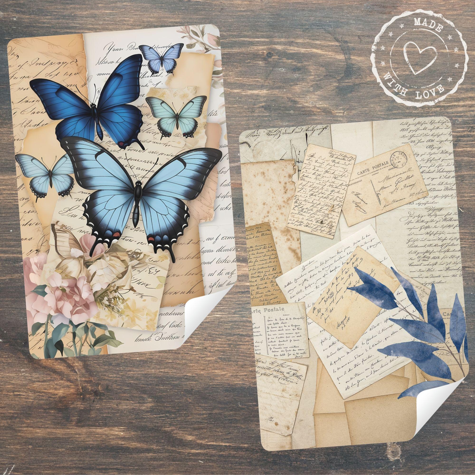 Indigo Spring Junk Journal Kit, Vintage Printable Ephemera, Shabby Chic Scrapbook Paper, Boho Floral Digital Collage Pages Set - Image 7