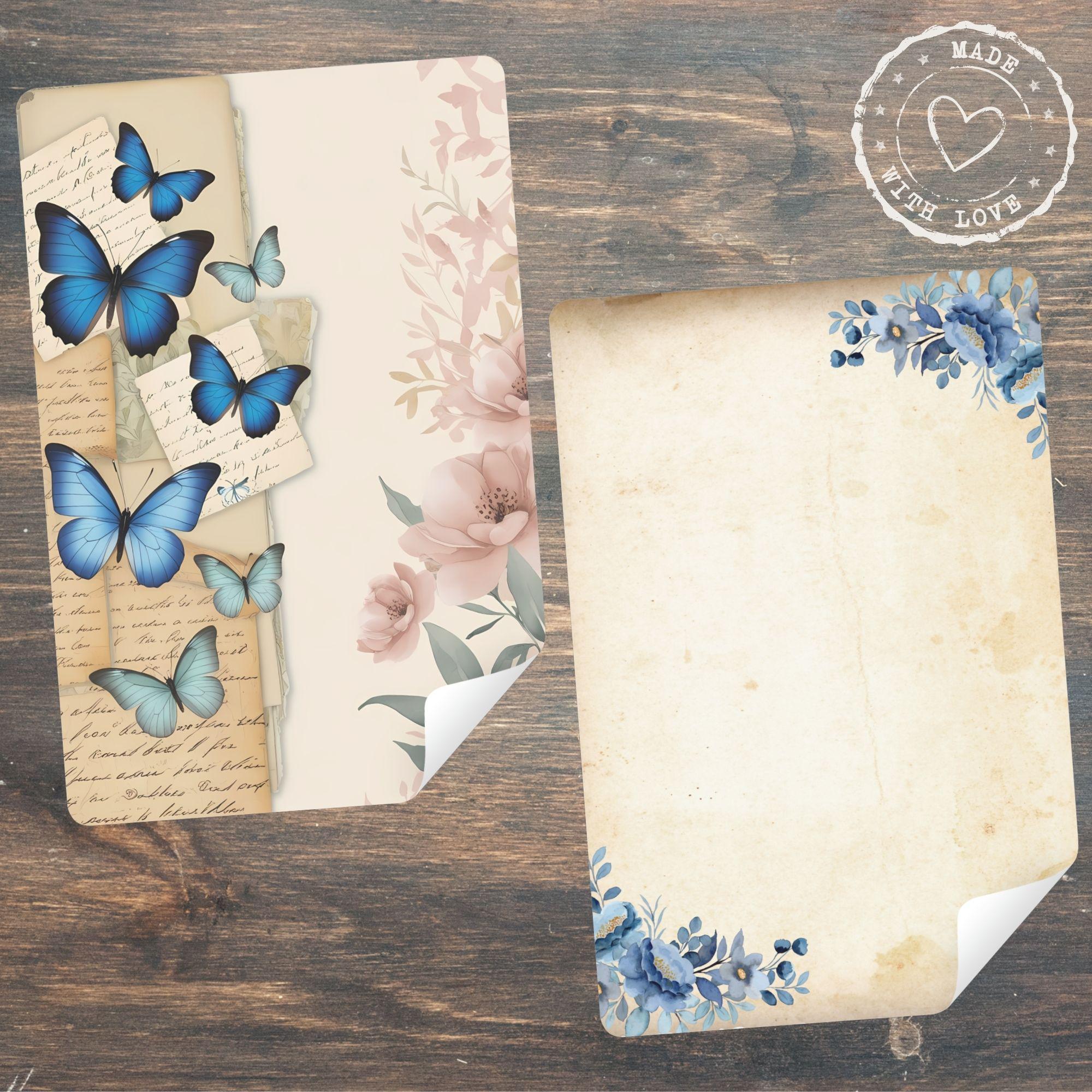 Indigo Spring Junk Journal Kit, Vintage Printable Ephemera, Shabby Chic Scrapbook Paper, Boho Floral Digital Collage Pages Set - Image 8