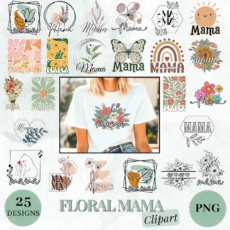 Boho Floral Mama PNG Bundle, Mother's Day Clipart (Digital Download)