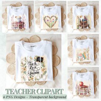 Retro Teacher PNG Clipart, Boho Brushstroke, School Elements (Digital Download)