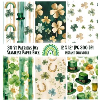 St Patrick's Day Watercolor Patterns | Shamrock, Clover (Digital Download)