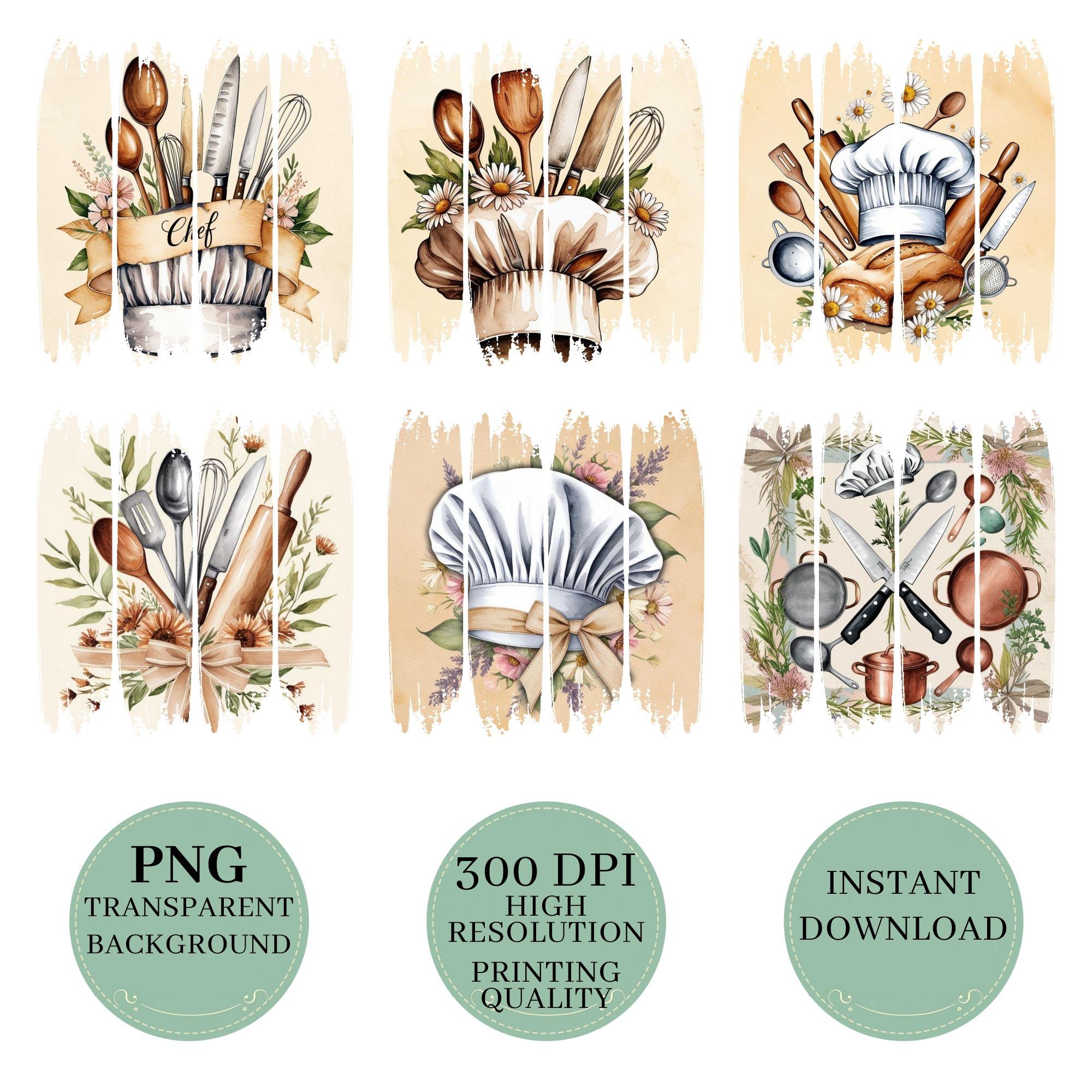 Chef cooking clipart, Cooking Tools PNG, Chef Life Kitchen PNG, Cooking lover gift, Girl chef, Floral Chef Hat, Brushstroke shirt designs - Image 2