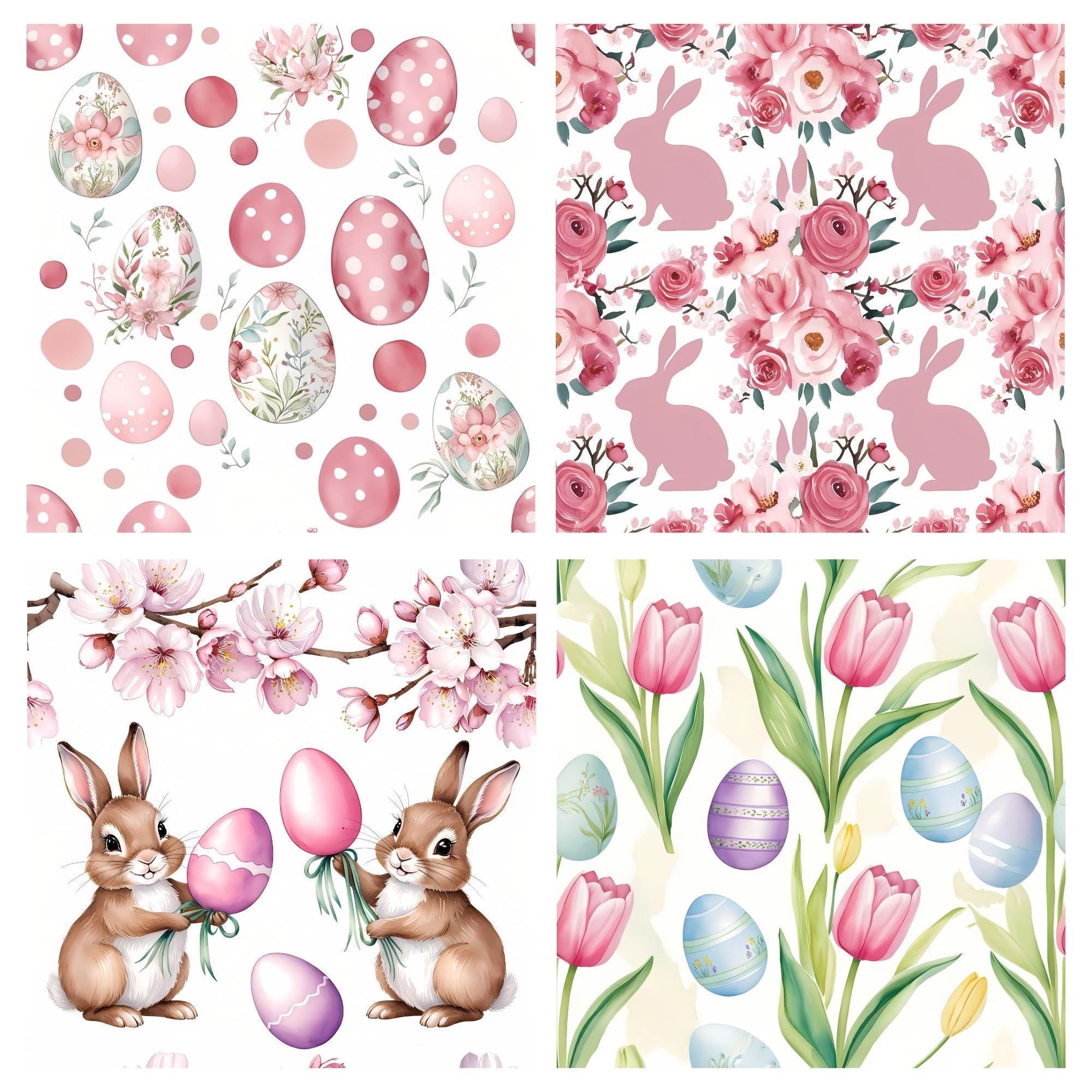 Pink Easter Seamless Pattern, Boho Floral Watercolor Digital Paper (JPG) - Image 2