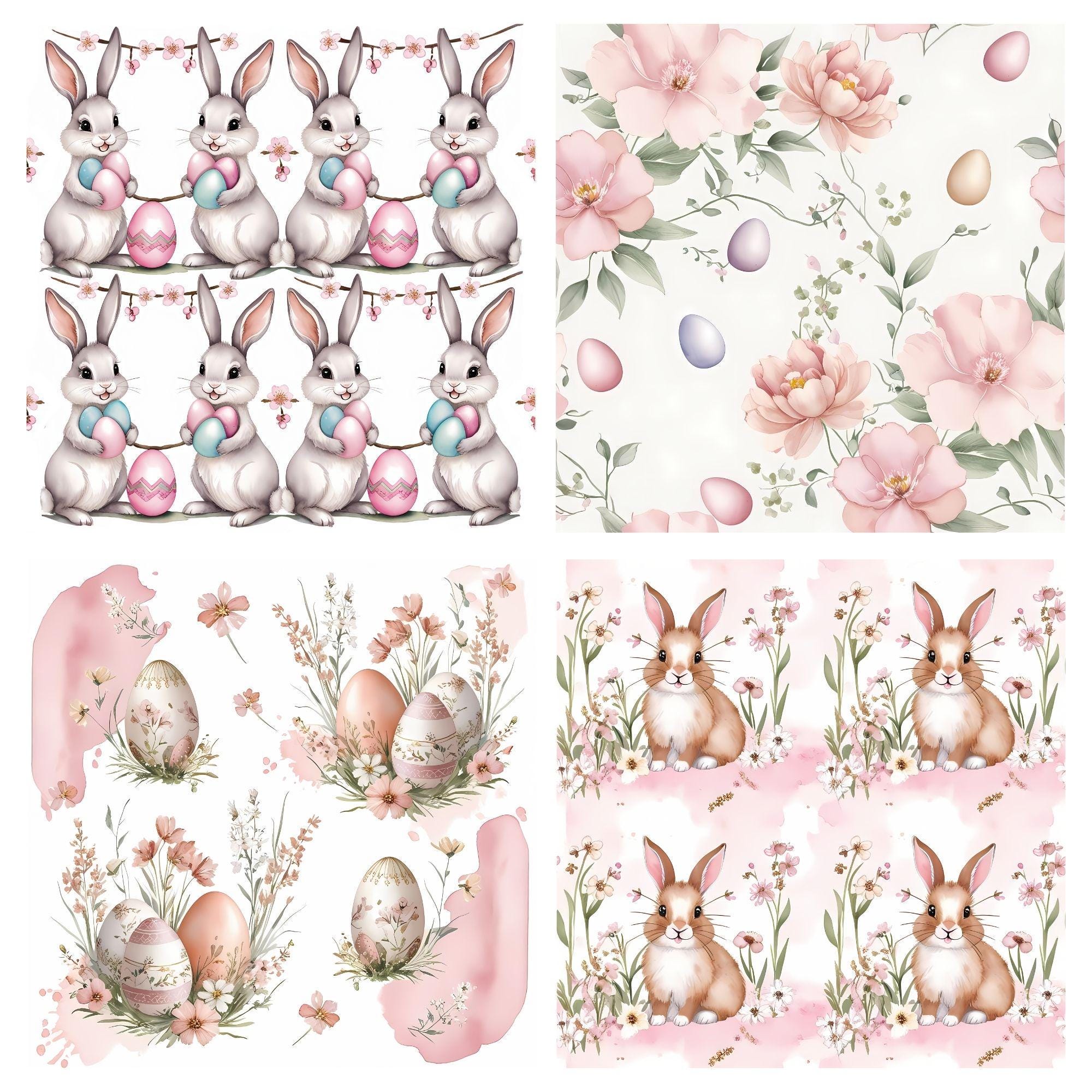 Pink Easter Seamless Pattern, Boho Floral Watercolor Digital Paper (JPG) - Image 7