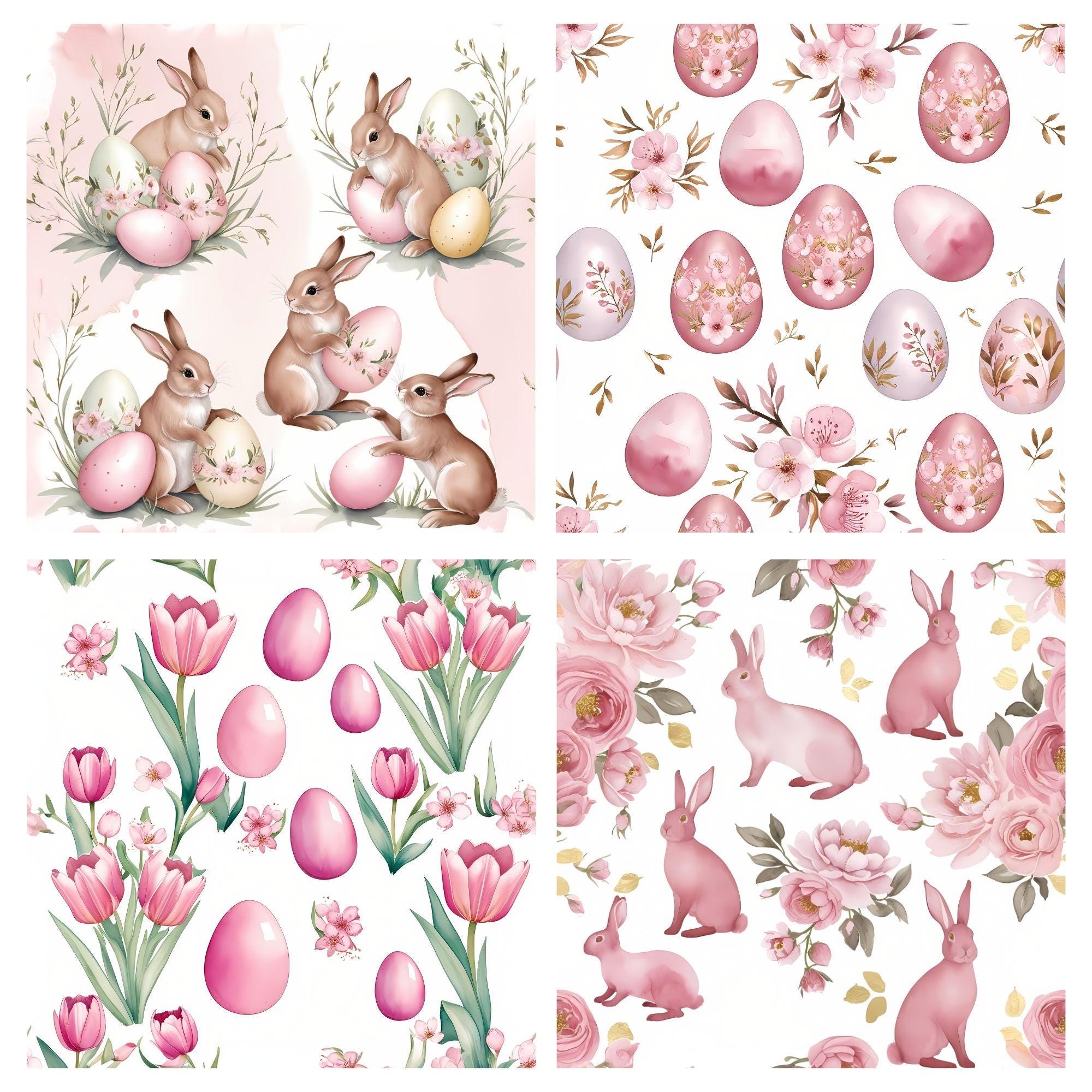 Pink Easter Seamless Pattern, Boho Floral Watercolor Digital Paper (JPG) - Image 5
