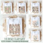 Retro Nurse png,Nurse Floral Png,Retro Nurse Png,Nurse Life Png,Nurse gift, Wild Flowers Nurse, Health care worker Png, Brushstroke design