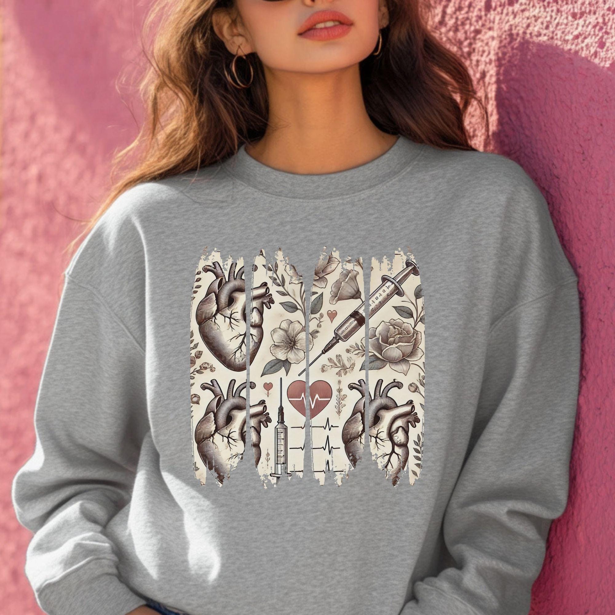 Retro Nurse png,Nurse Floral Png,Retro Nurse Png,Nurse Life Png,Nurse gift, Wild Flowers Nurse, Health care worker Png, Brushstroke design - Image 6