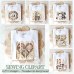 Vintage Sewing PNG Clipart Bundle | Quilting Sublimation Designs (Digital Download)