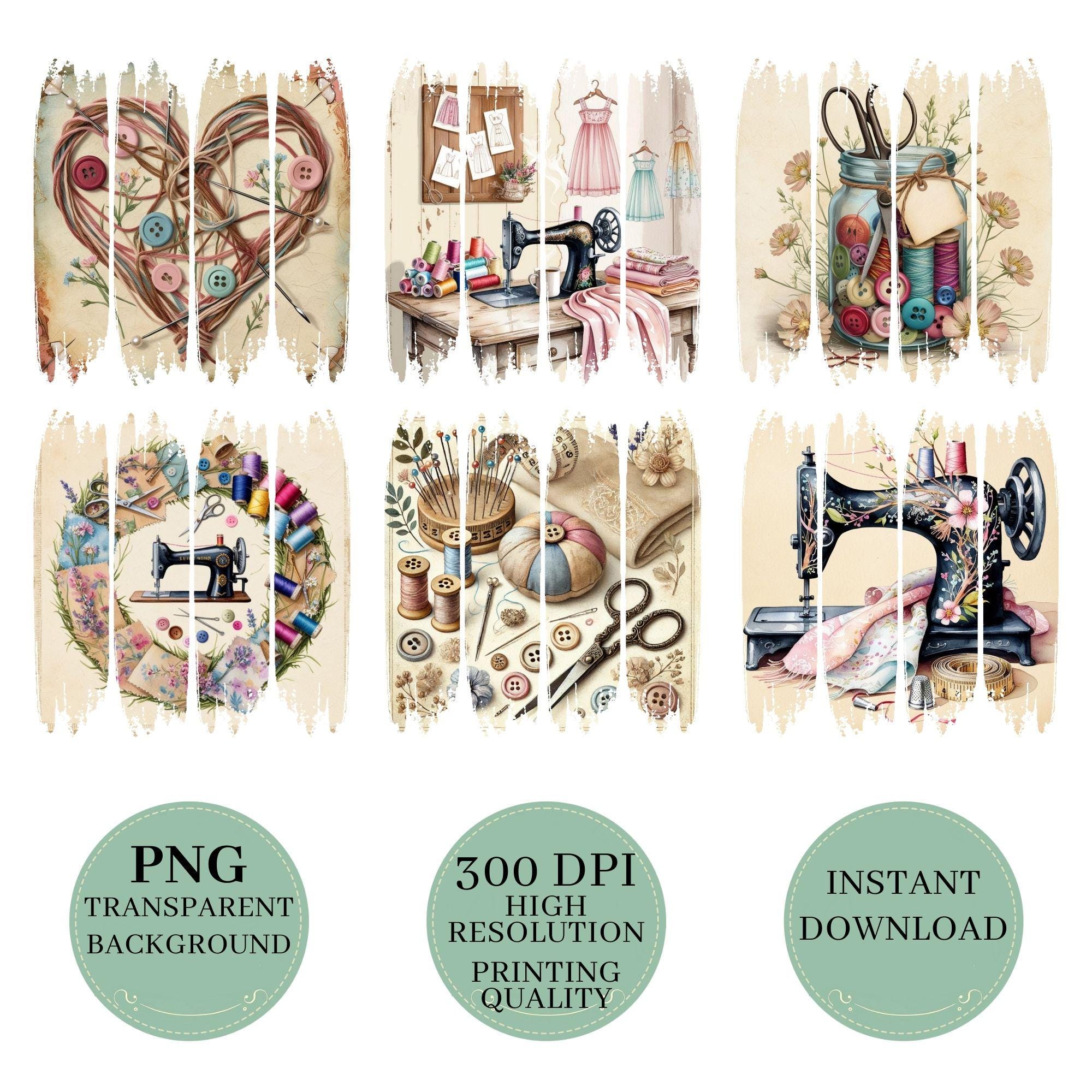 Vintage Sewing PNG Clipart Bundle | Quilting Sublimation Designs (Digital Download) - Image 2