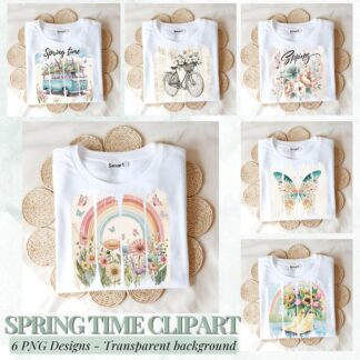 Spring Time Cliparts for Creative Project, Floral Spring Graphics, Spring Colors Floral Graphics, Brushstroke designs, Flowering boho