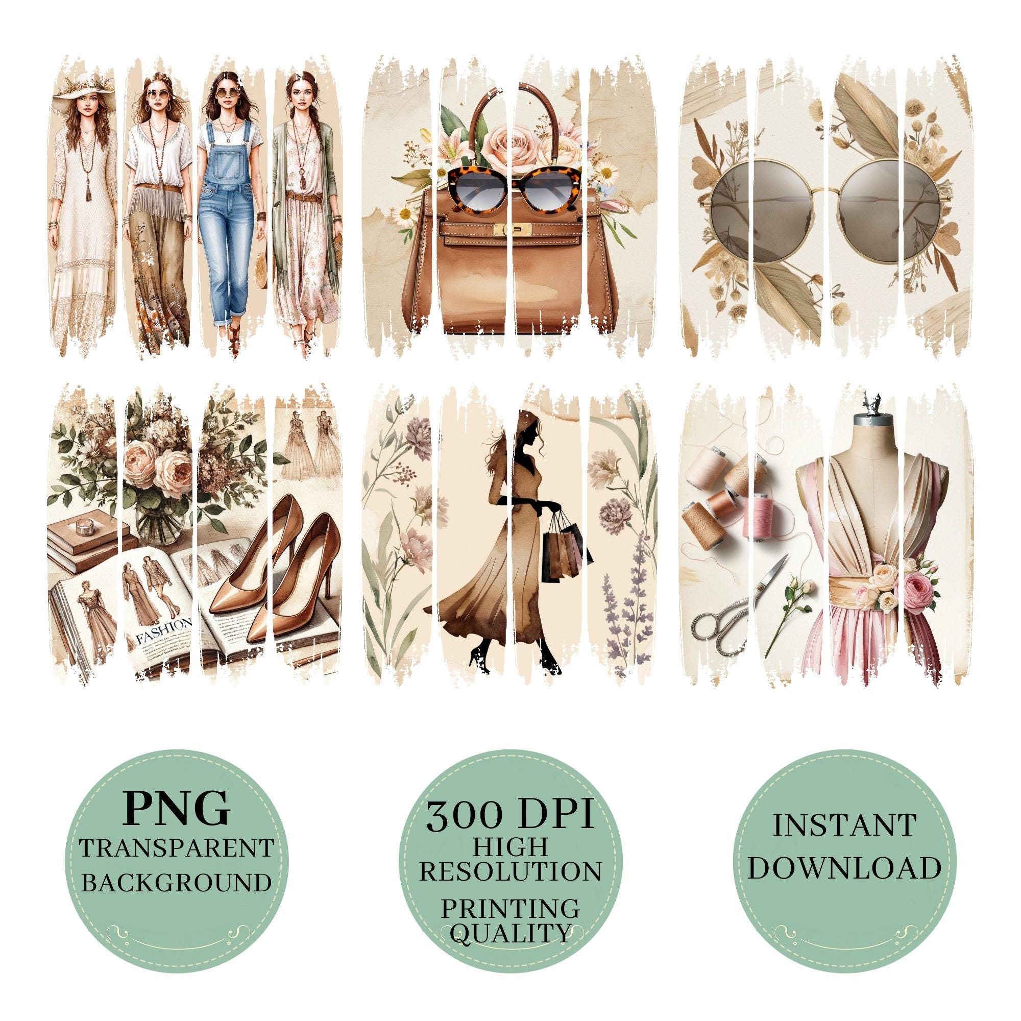 Watercolor Fashion Girls Clipart | Designer Handbag PNG Bundle (Digital Download) - Image 2