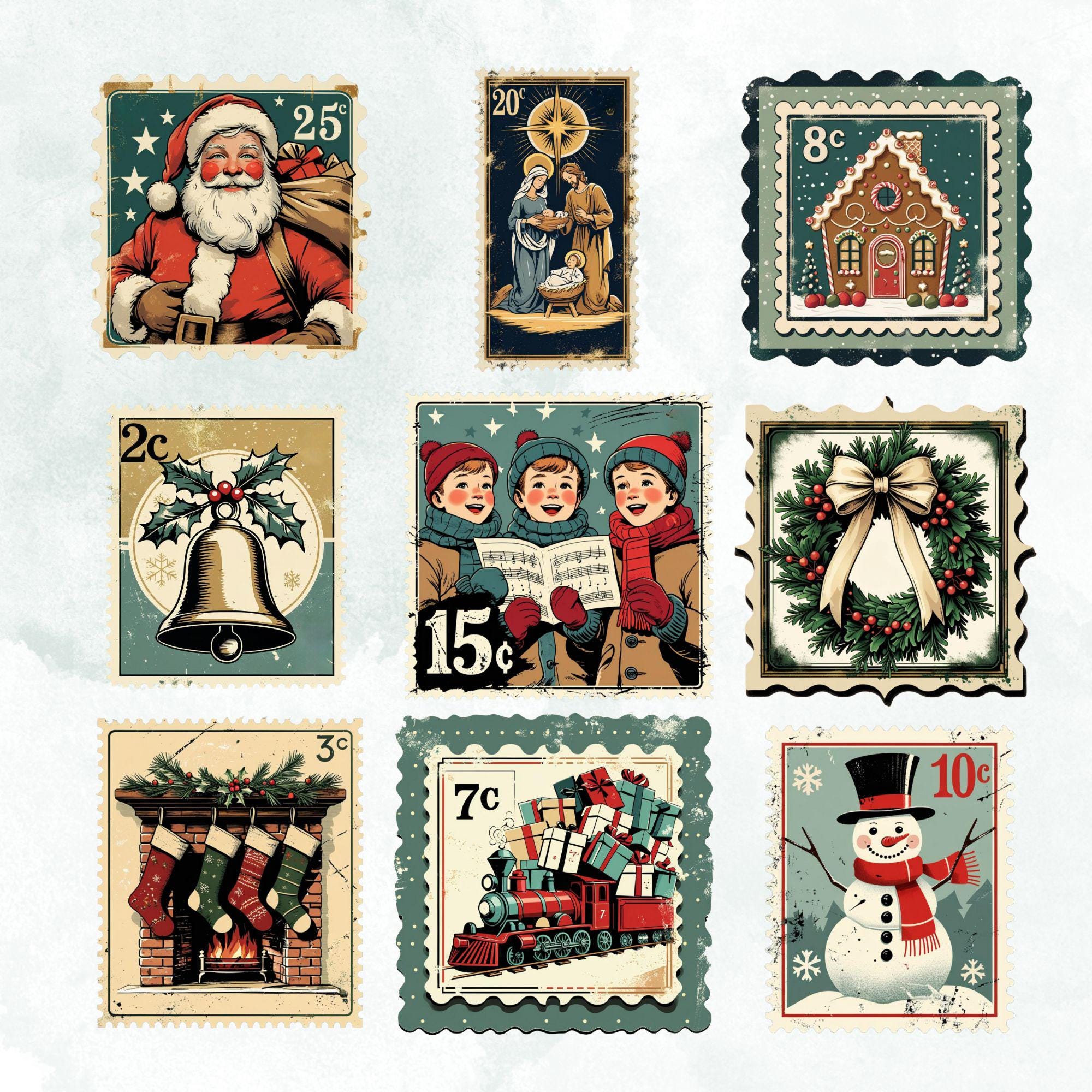 Christmas Postage Stamp PNGs – Vintage Holiday Stickers - Image 3