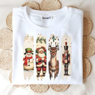 Vintage Christmas Brushstroke PNG Bundle | Santa, Snowman, Rudolph and Nutcracker Clipart for Shirts, Mugs and Sublimation Designs