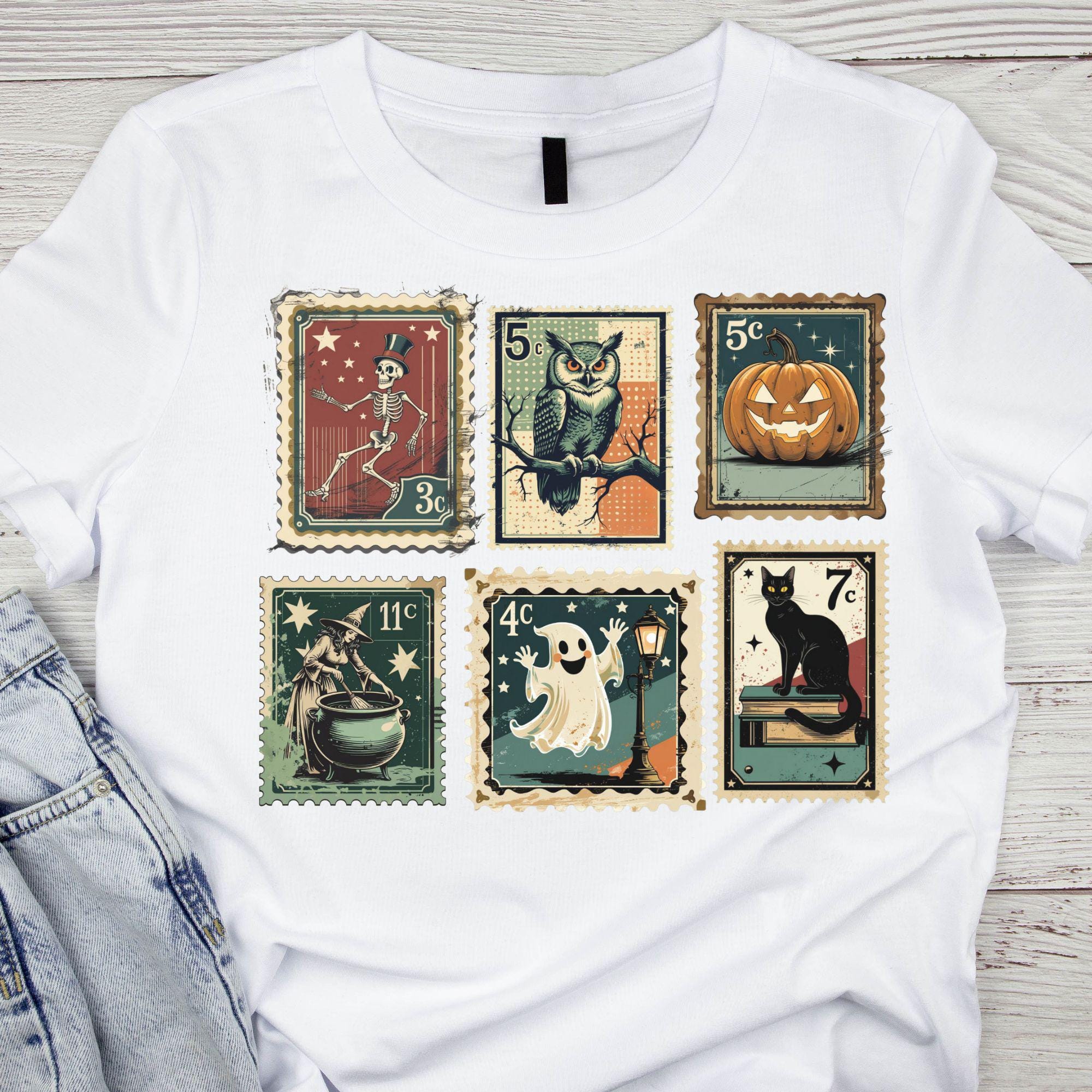 Vintage Halloween Stamp Clipart Bundle, Spooky Retro PNG (Digital Download) - Image 5