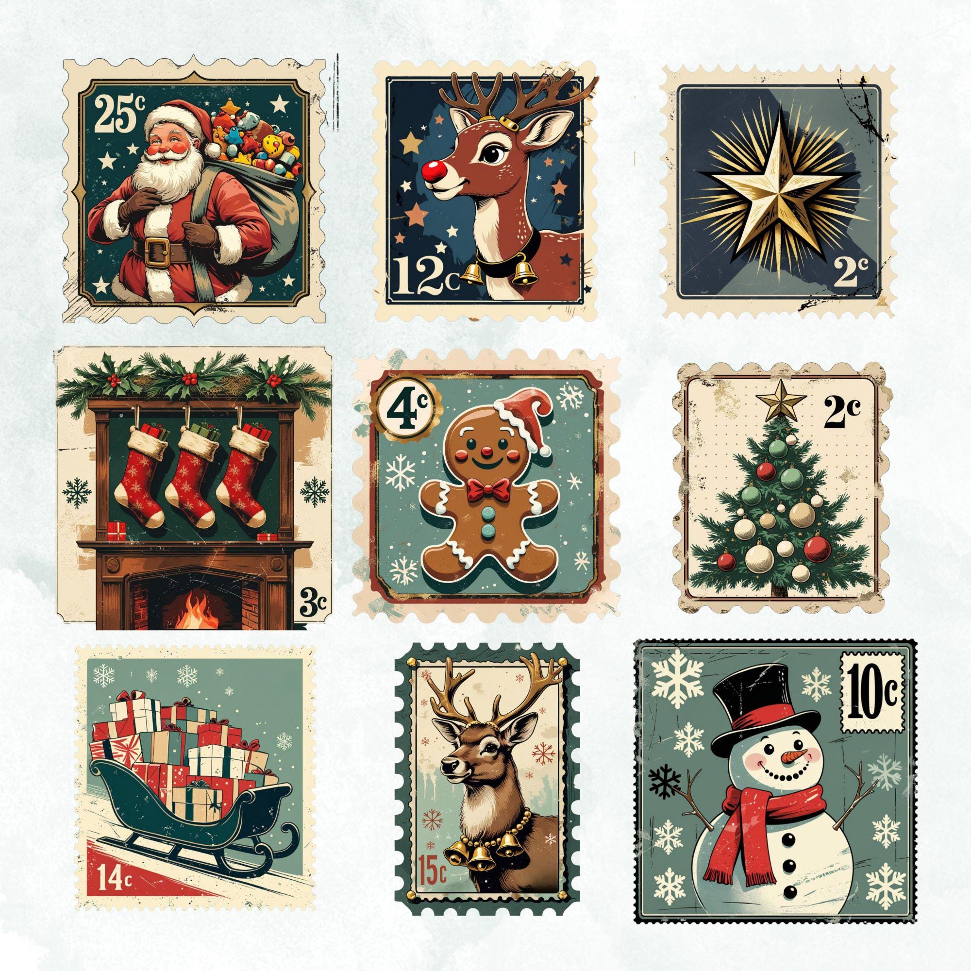 Christmas Postage Stamp PNGs – Vintage Holiday Stickers - Image 4