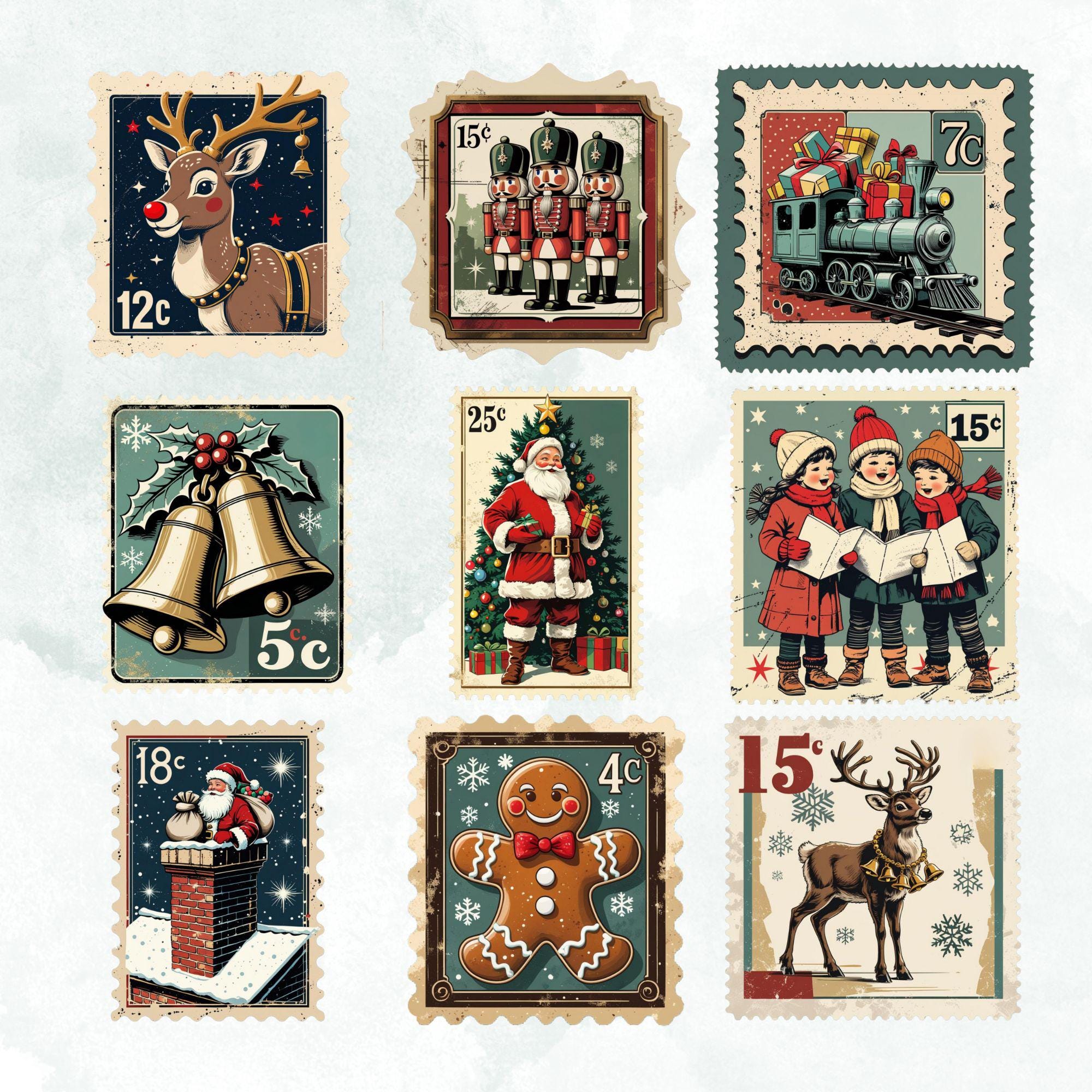 Christmas Postage Stamp PNGs – Vintage Holiday Stickers - Image 2
